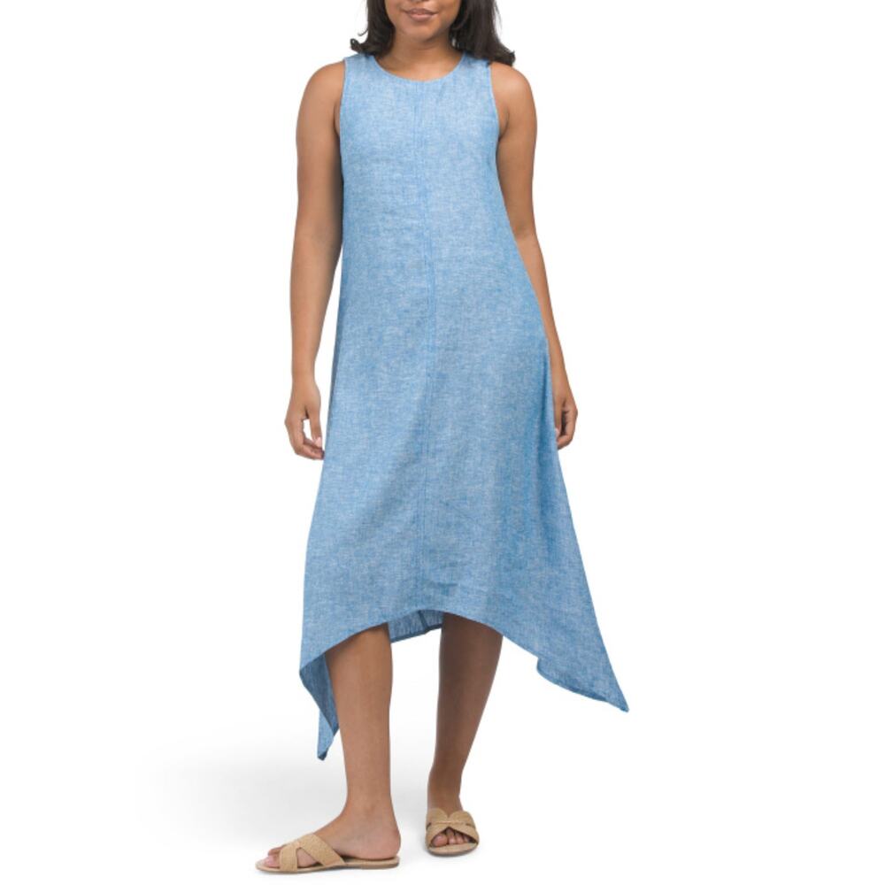 NWT Anne Klein Women's Linen Blend Jazzy Sharkbite Midi Dress